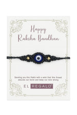 El Regalo Evil Eye Rakhi for Brother - Handmade Nazar Bracelet with Raksha Bandhan Card & Roli Chawal in Box | Designer Protection Bracelet Rakhi for Men, Boys (Black)