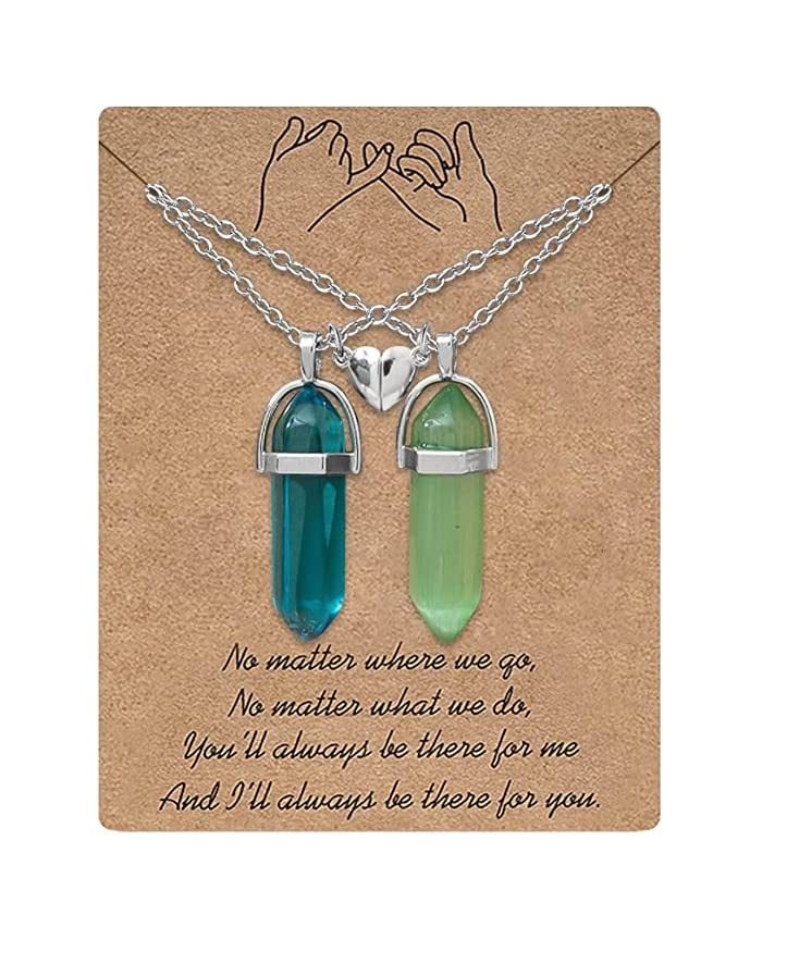 El Regalo 2Pcs/Set Crystal BFF Best Friend Magnetic Couple Matching Split Heart Pendant Necklaces for Besties/Couples - Valentines Day Gift (Green Shades) For Unisex Adult