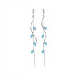 El Regalo Long Copper Zirconia Rhinestone Leaf Drop Dangle Earrings for Women | Korean Style Vine Fringe Earrings | Classy Party, Wedding & Casual Earrings Jewelry (Turquoise Blue)