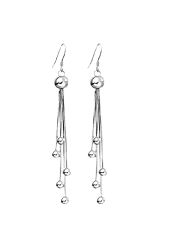 El Regalo Womens Silver Plated Hook Hanging Earrings/Beads Tassel Chain Pending Dangle Earrings