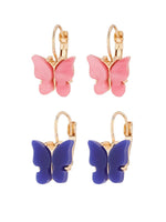 El Regalo Cute 2 Pairs Butterfly Lever Hook Earrings Combo for Girls & Women- Elegant Small Butterfly Hoop Earrings- Gift for Girls/Her (Pink & Blue)