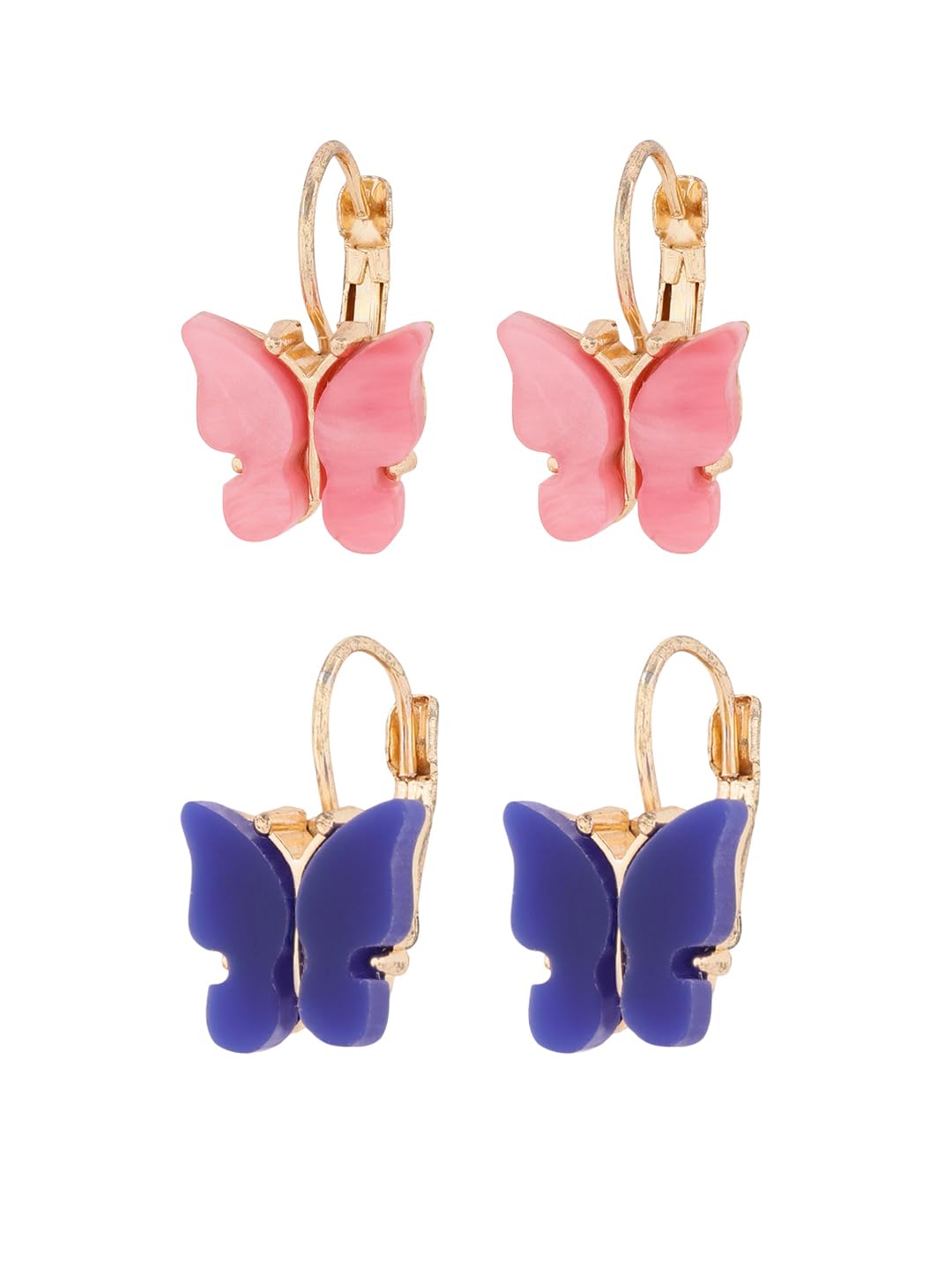 El Regalo Cute 2 Pairs Butterfly Lever Hook Earrings Combo for Girls & Women- Elegant Small Butterfly Hoop Earrings- Gift for Girls/Her (Pink & Blue)