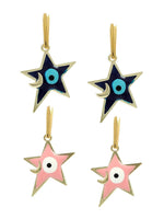 El Regalo 2 Pairs Evil Eye Hypoallergenic Dangle Heart, Star, Rainbow Studs/Hook Earrings - Handcrafted Golden Enamel Evil Eye Earrings for Girls & Women (Option- 6)