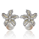 El Regalo Womens Gorgeous Flower Imitation Pearl Earrings- Vintage, Elegant Flower Pearl Inlaid Sparkling CZ Stone Fashion Wedding Jewelry