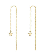 El Regalo Gold Plated Plated Minimalist Long Thin Tassel Elegant Threader Dangle Chain Earrings for Girls & Women (Golden Star Threader)