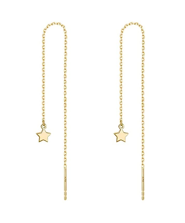 El Regalo Gold Plated Plated Minimalist Long Thin Tassel Elegant Threader Dangle Chain Earrings for Girls & Women (Golden Star Threader)