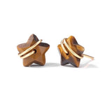 El Regalo Natural Stones Star Stud Earrings- Handcfated Wire Wrapped Celestial Star Earrings for Girls & Women (Brown Tiger Eye)