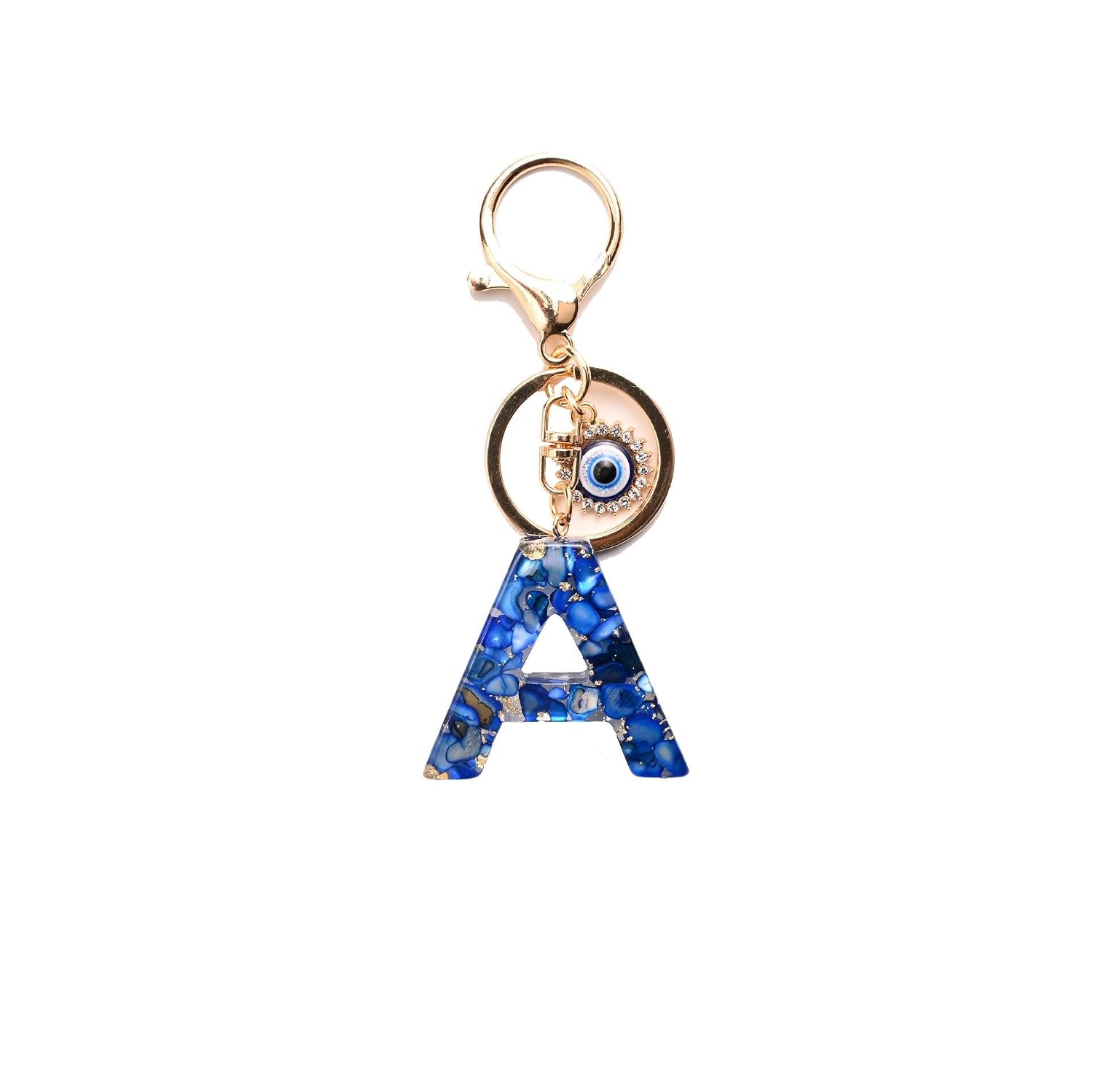 El Regalo Royal Blue Evil Eye Keychain Name Initial Letters- Alphabet Letter Keyring with Evil Eye Charm - Unisex Stylish Bag Charm, Keyring, Gift for Friends & Family (A Letter)
