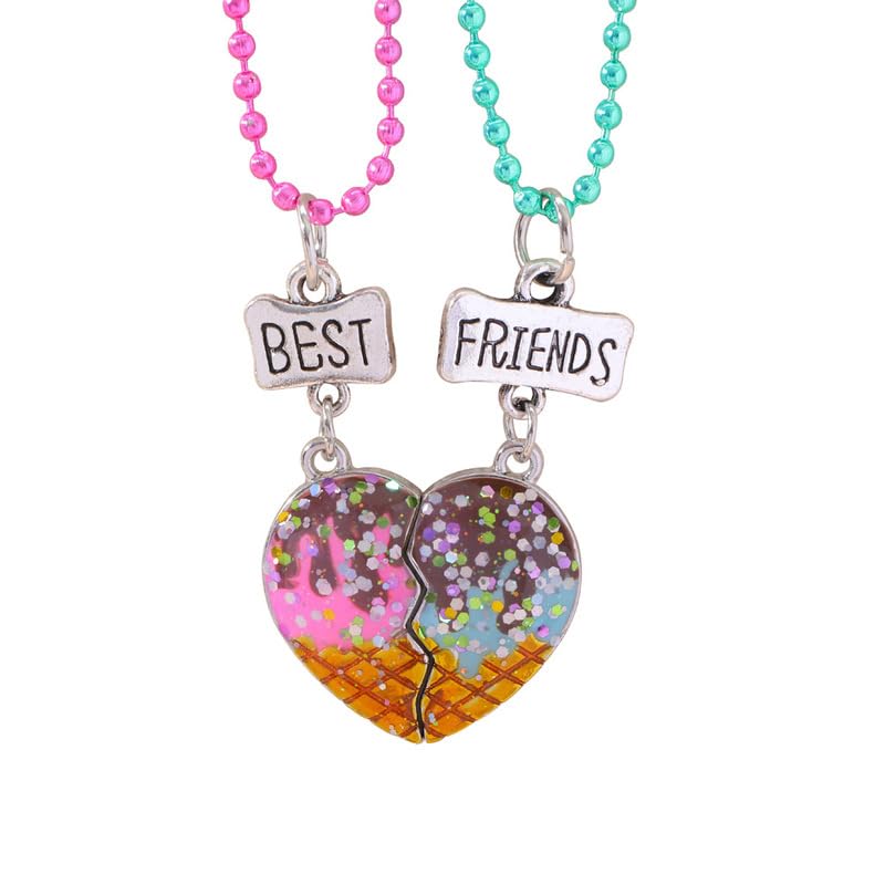 El Regalo Unisex 2 Pcs BFF Best Friend Split Matching Heart Pendant Necklaces Set- Colorful Chain Glitter Stars Heart Pendant Friendship Necklaces Set (Glitter Hearts)