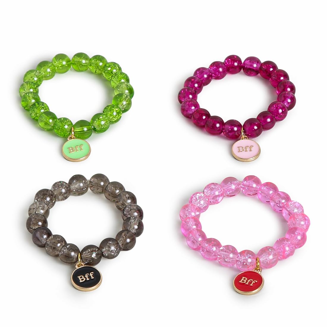 El Regalo 4 PCs BFF Best Friends Forever Rainbow Beaded Charms Bracelets Set- Cute BFF Charms Stretchy Party Favors/Friendship Day/Birthday Gift Jewelry for Baby Toddler Girl (Option-1)
