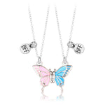 El Regalo Magnetic Butterfly BFF Necklaces for 2, Enamel Butterfly Friendship Magnetic Necklace for Teen Girls Women - Gift for Best Friends/Besties/Sisters (Pink & Blue Butterflies)