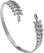 El Regalo Stainless Steel Olive Leaves Open Cuff Bracelet for Women- Anti Tarnish/Waterproof Western Vintage Style Bracelets (Silver)