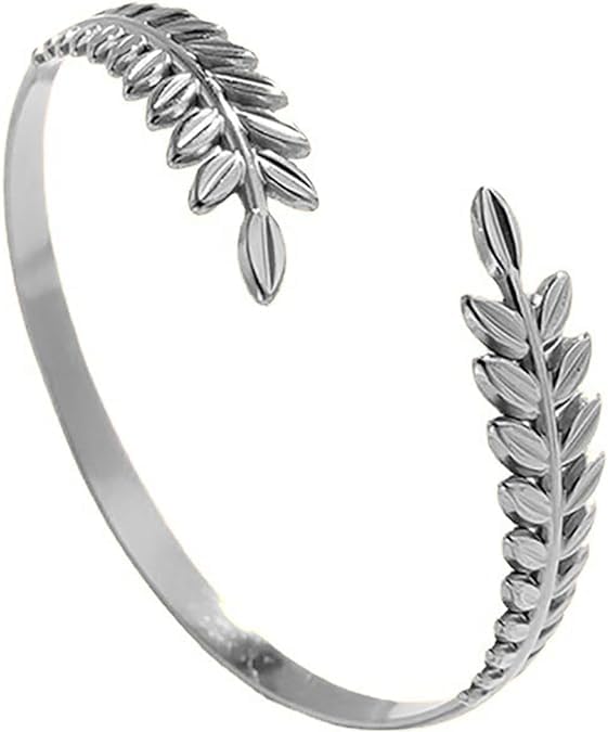 El Regalo Stainless Steel Olive Leaves Open Cuff Bracelet for Women- Anti Tarnish/Waterproof Western Vintage Style Bracelets (Silver)