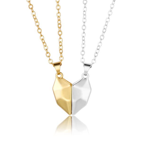 El Regalo Unisex-Adult Valentines Day Gift-2 Pcs Heart Couples Magnetic Necklace for Couples/Besties/Friends-Matching Pendant Friendship Distance Magnetic Love Heart Jewelry(Golden & Silver Hearts)