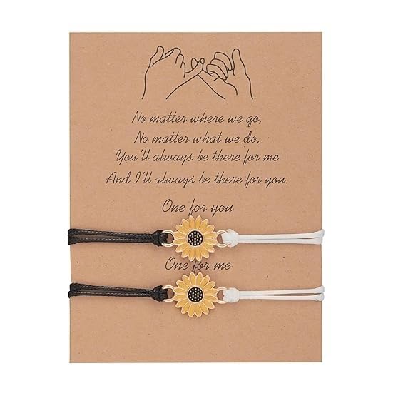 El Regalo Unisex 2 Pcs Sunflower Bracelets Set- Handmade Boho Sunflower Daisy BFF Friendship Bracelets Adjustable Braided Rope Pinky Promise Bracelets (Off White)