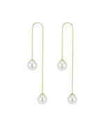 El Regalo Elegant Pearl Drop Threader Earrings for Women & Girls | Gold Long Wire Hook Double Pearls Earrings | Minimalist Jewelry for Office, Party, Wedding, Festivals