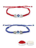 El Regalo 2PCs Cute Evil Eye Bracelet Rakhi Combo for Brothers/Bhai-Bhabhi- Fancy Evil Eye Rakhi with Roli Chawal in Rakshabandhan Gift Box (Red & Blue Butterfly Evil Eye)