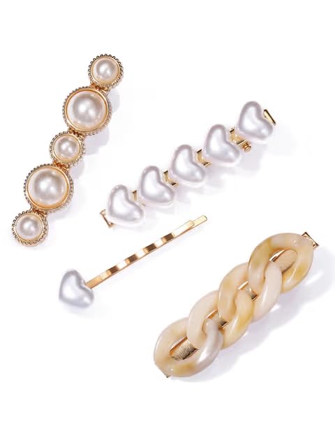 El Regalo 4PCs Imitation Pearl Heart Alligator/Bobby Hair Clips Sets- Acrylic & Resin Fancy Hair Clips/Hair Accessories for Girls & Women
