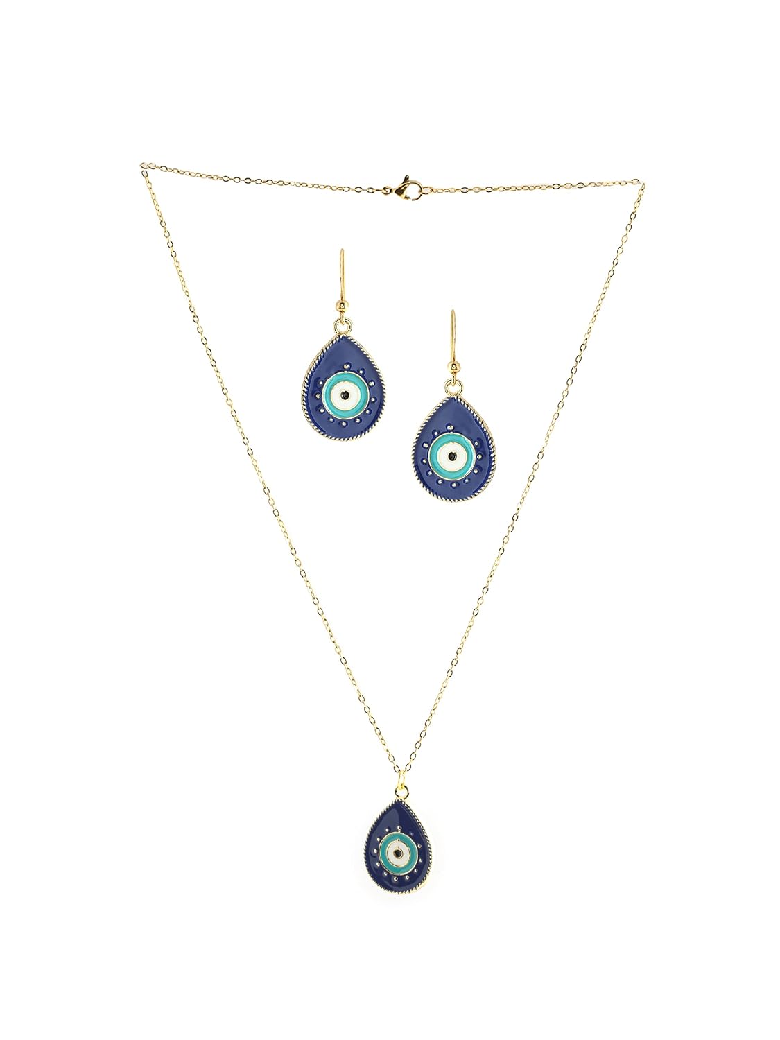 El Regalo Evil Eye Earrings & Necklace Jewelry Set- Enameled Evil Eye Hypoallergenic Pendant Necklace & Earrings for Girls & Women