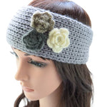 El Regalo Winter Knitted Headband Knitted Headwrap with 3D Colorful flower & Button for Girls & Women - Ear Warmer Hair Muffs Band | Winter Designer Headbands for Teens & Women (Grey)