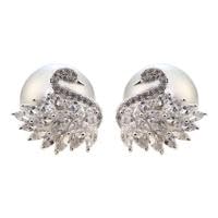 El Regalo Premium Luxury 2-Way Front Back Swan Pearl Earrings for Women and Girls | Sparkling CZ Studded Ear Jackets Convertible Western Studs | Elegant Wedding, Party & Daily Fashion Jewelry Gift
