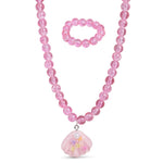 El Regalo 2 PCs Resin Shell Pendant Colorful Sparkly Crackle Beads Pendant Necklace & Bracelet Set for Kids/Girls- Christmas/Birthday Gift for Girls Kids (Pink)