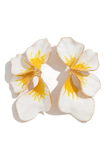 El Regalo Big Floral Statement Earrings for Women | White Yellow Oil Drip Enamel Flower Earrings | Irregular Petal Leaf Design | Bold Fashion Earrings for Party, Vacation & Western look