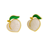 El Regalo Cute Gold Plated Stainless Steel Oil Drop Peach Stud Earrings for Girls & Women | Hypoallergenic Fruit Themed Fashion Earrings (White)