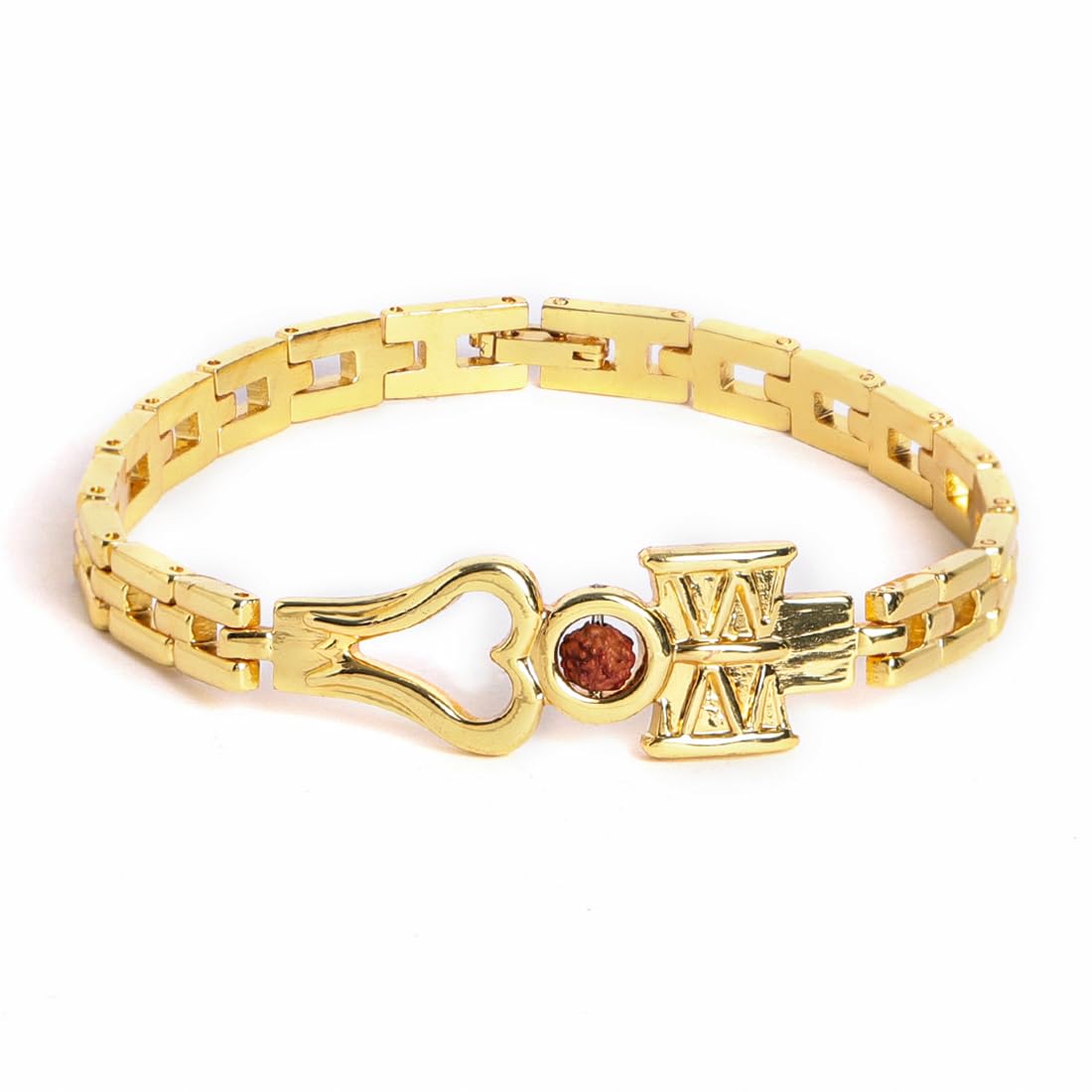 El Regalo Golden Trident Rudraksha Bracelet for Men- Brass Trident Charm Chain Bracelet- Shiva Trishool Bracelet for Boys & Men