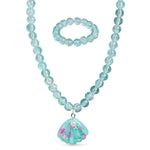 El Regalo 2 PCs Resin Shell Pendant Colorful Sparkly Crackle Beads Pendant Necklace & Bracelet Set for Kids/Girls- Christmas/Birthday Gift for Girls Kids (Ocean Blue)