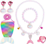 El Regalo Mermaid Jewelry for Girls,Toddler Mermaid Accessories for Kids Mermaid Necklace for Girls Mermaid Jewelry Set with Mermaid Purse Costume Jewelry (Pink)