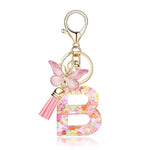El Regalo Personalized Name Initials Butterfly Charm Keychain - Custom Letter Keyring with Pink Tassel & Butterfly Pendant, Purse, Bag, Backpack Accessory (B Letter)