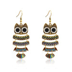 El Regalo Enamel Owl Bird Earrings Cute Animal Themed Bird Dangle Earrings | Owl Multi Layered Danglers for Girls & Women
