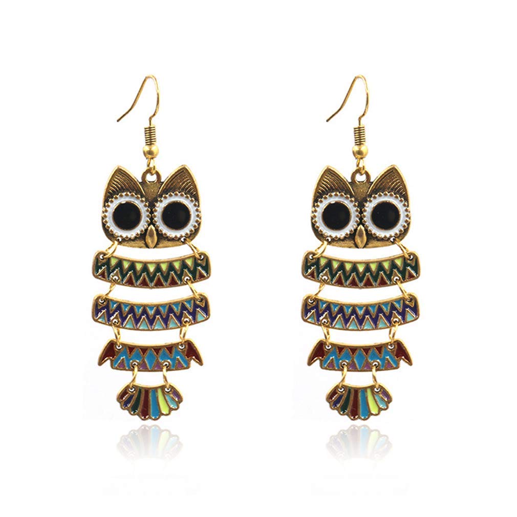 El Regalo Enamel Owl Bird Earrings Cute Animal Themed Bird Dangle Earrings | Owl Multi Layered Danglers for Girls & Women