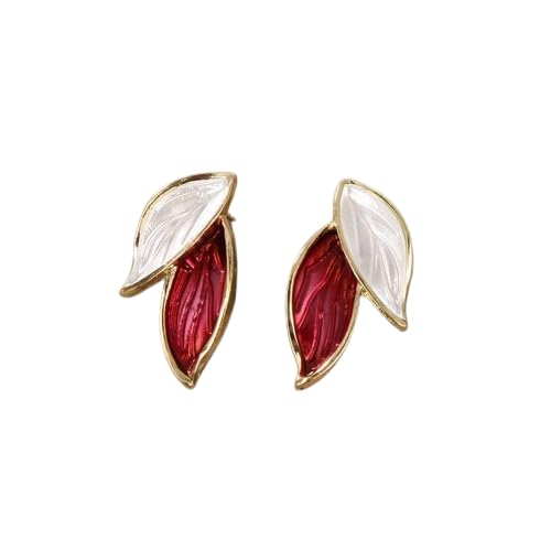 El Regalo Fashion Leaves Stud Earrings For Girls & Women- Minimalist Enamel Leaf Earrings (Red)