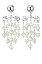 El Regalo Contemporary Silver-Tone Earrings with Cascading Pearls - Modern Pearls Tassel Drop Earrings for Women & Girls