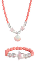 El Regalo 1 Pair Girls Kids Colorful Jewelry Sets | Colorful Princess Star/Mermaid Beaded Necklace & Bracelet Sets, Princess Necklace Bracelet Set for Girls (Royal Peach Shell Jewelry Set)