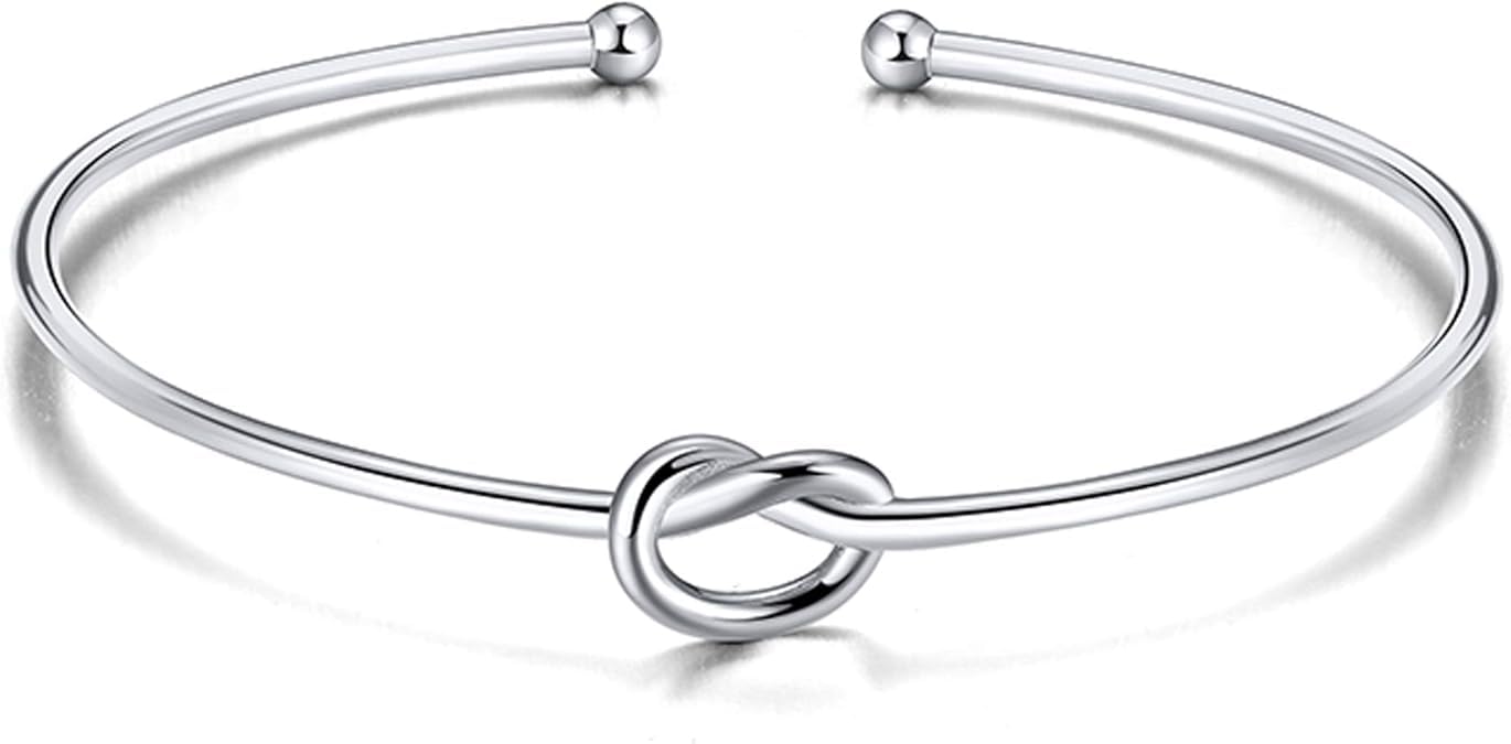 El Regalo Stainless Steel Forever Love Knot Infinity Cuff Bracelets for Girl & Women- Waterproof Infinity Knot Adjustable Bracelet (Silver)