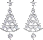 El Regalo CZ Dangling Christmas Tree Stud Earrings for Women & Girls- Rhinestone In-Laid Christmas Tree Dangle Earrings (Silver)
