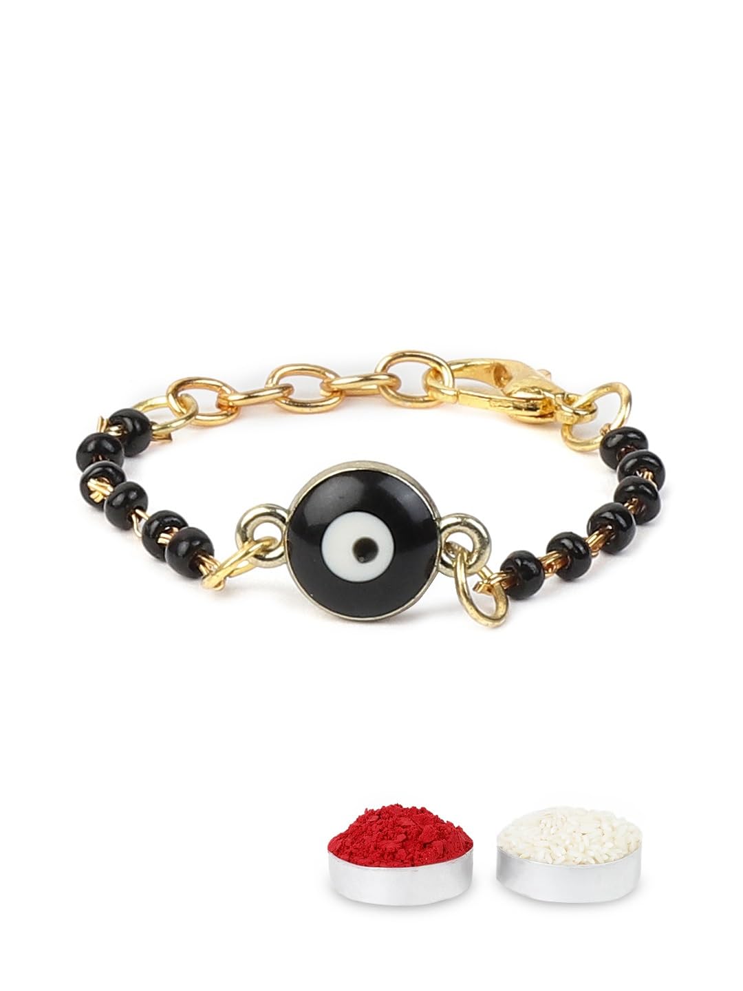 El Regalo Cute Evil Eye Nazaria Bracelet Rakhi for Babies/Kids with Roli Chawal, Rakhi Message card in Rakhi Gift Box- Baby Nazaria Rakhi (Black Evil Eye Nazaria Rakhi)