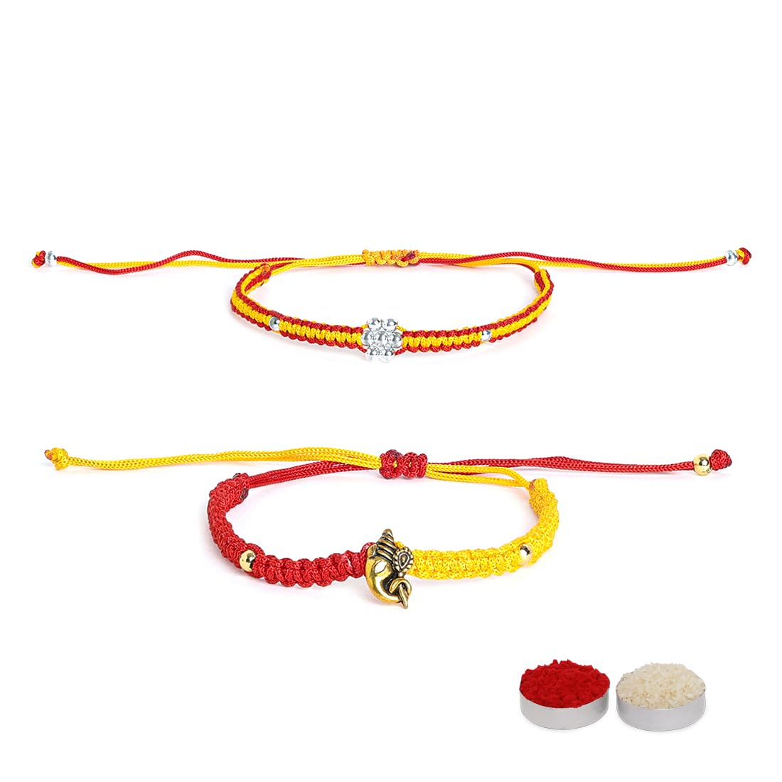 El Regalo 2 Hamsa Hand Evil Eye OM Rakhi Combo - Rakshabandhan Moli Charms Rakhi with Message Card & Roli Chawal Shagun in Rakhi Box for Bhaiya/Babhi/Bhatija/Bhatiji (Option-2)