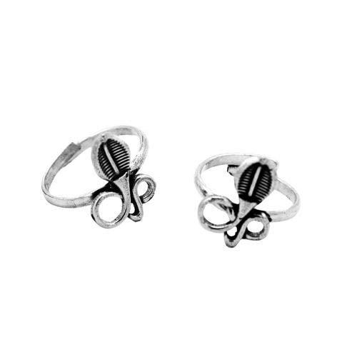 El Regalo Toe Rings Combo | Oxidized German Silver Toe Rings Sets with Stones (2 Pairs) for Women (Cobra Toe Rings Combo)