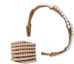 El Regalo Stretchable Foldable Pearl Headband for Women & Girls - Elegant Anti-Slip Hairband for Long & Short Hair, Portable Retractable Hair Accessory for Travel & Everyday Wear (Brown, One Size)