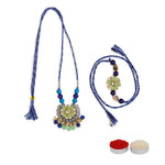 El Regalo Designer Bhaiya- Bhabhi Rakhi Luma/Lumba Set- Kundan, Pearls Rakhi with Roli Chawal in Gift Box- Luma Convertible into Necklace (Option-9)