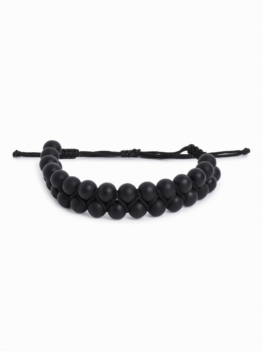 El Regalo 1 PC Tiger Eye & Black Onyx Matte Finish Double Layered Unisex Adjustable Bracelet - Men & Women Bracelet For Reiki Healing (Black Matt Stones Bracelet)