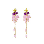 El Regalo Purple Grape Bunches Crystal Bead Drop Earrings for Girls & Women- Handmade Acrylic Fruit Dangle Drop Fashion Earrings (Grapes Tassel)
