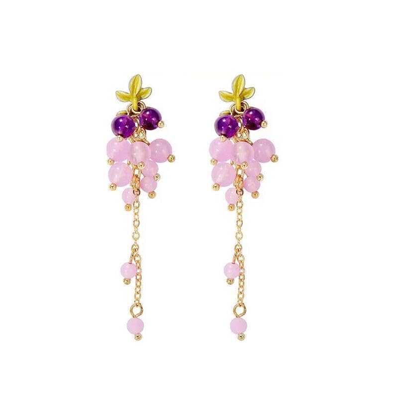 El Regalo Purple Grape Bunches Crystal Bead Drop Earrings for Girls & Women- Handmade Acrylic Fruit Dangle Drop Fashion Earrings (Grapes Tassel)