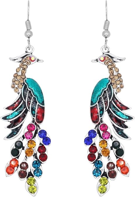 El Regalo Vintage Ethnic Peacock Earrings for Women- Elegant Oil Drop Rhinestone Dangle Earring Party Jewelry (Multi Colored)