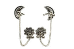 El Regalo Ethnic Oxidized Floral-Crescent Moon Ear Cuffs - Handmade Silver Lookalike Ghunghru Earrings with Ear Clips for Women & Girls - Antique Brass Earrings with Chain Connection