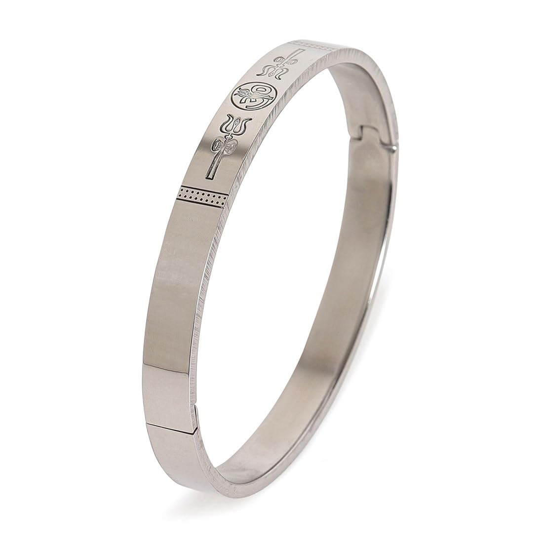 El Regalo No Rust OM Trident Engraved Bracelet for Men - Designer Stainless Steel Anti-Tarnish Kada Bracelet (Silver)